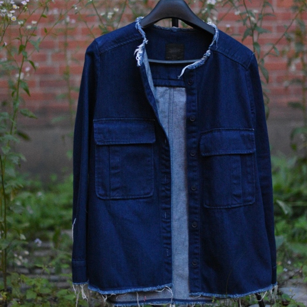 Trafaluc by Zara Medium Frayed Denim Blue Jacket